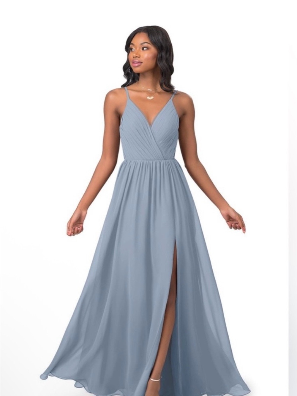 Azazie Dusty Blue Spaghetti-Strap bridesmaids Dress with Slit